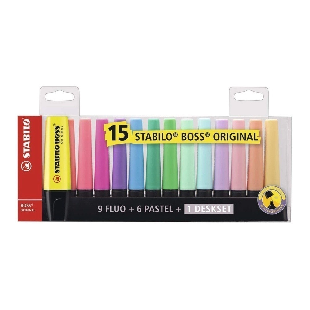 15 Marca Textos Stabilo Boss: Cores Fluo + Pastel