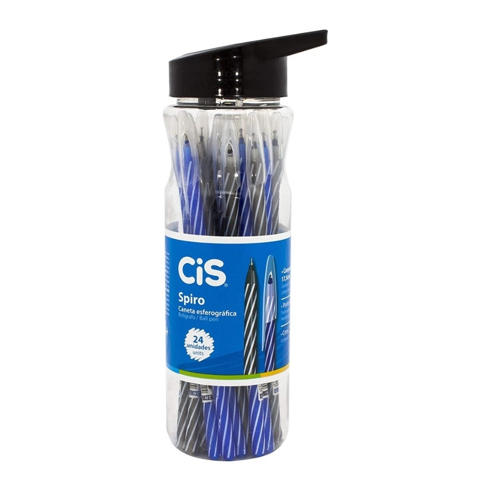 24 Canetas Esferográficas CIS Spiro: Ponta 0.7mm (Azul e Preta)
