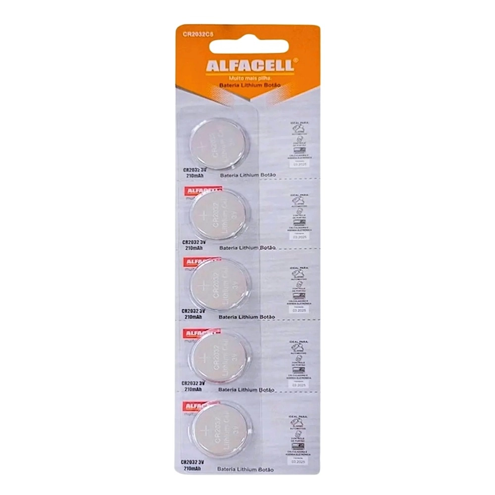 Bateria Lithium 3V Alfacell, Cartela Com 5 Unidades, CR2032C5 Bateria Lithium 3V Alfacell, Cartela Com 5 Unidades, CR2032C5