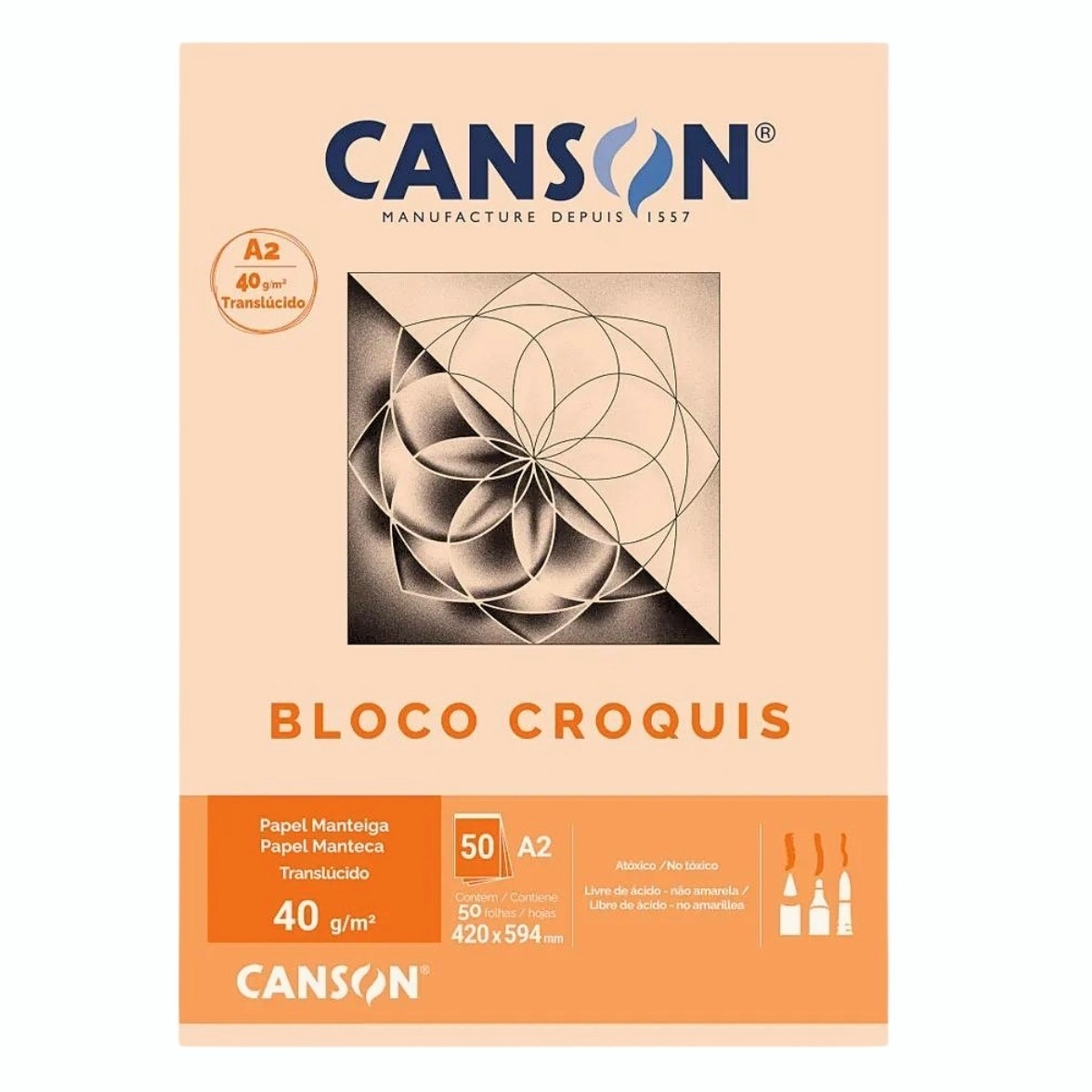 Bloco Papel Manteiga Canson A4: 50 folhas 40g Bloco Papel Manteiga Canson A4: 50 folhas 40g