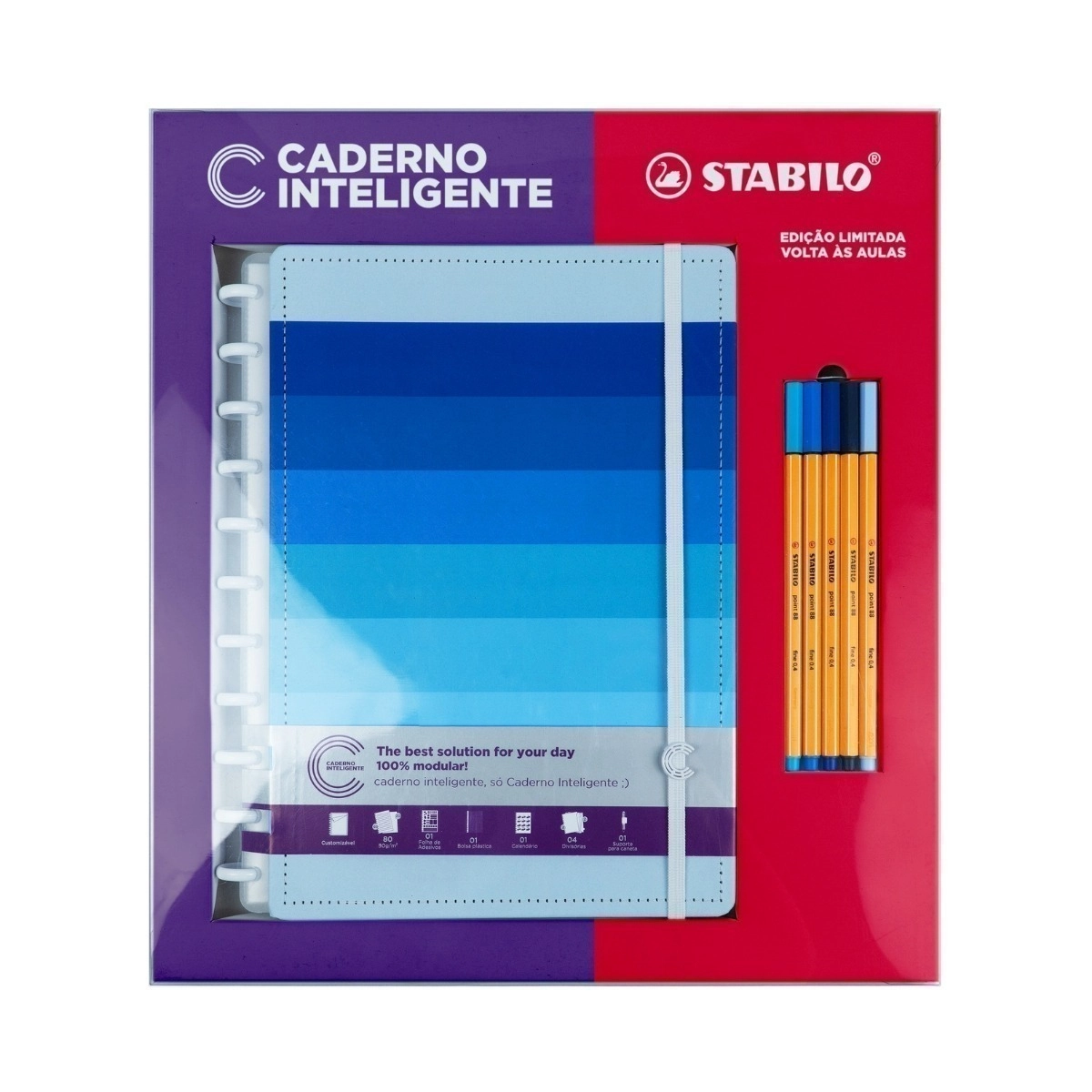 Combo Caderno Inteligente Grande + Stabilo Shades Of Blue