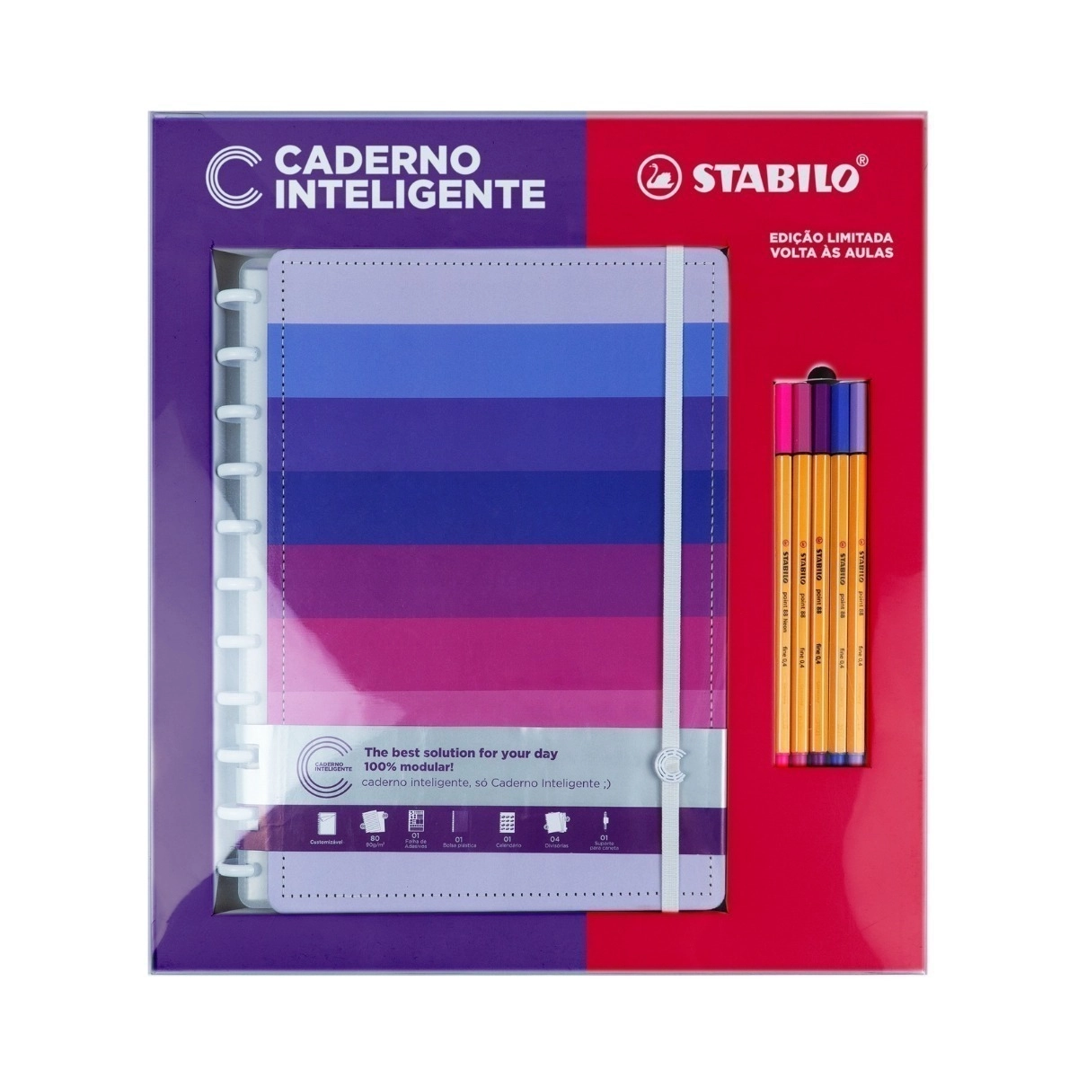 Combo Caderno Inteligente Grande + Stabilo Shades Of Pink