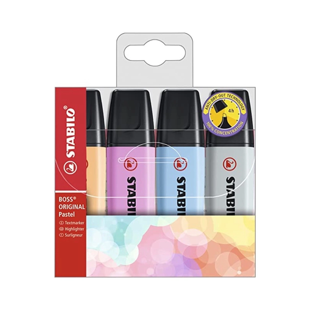 Estojo Stabilo Boss Pastel - 4 Unidades Multicor