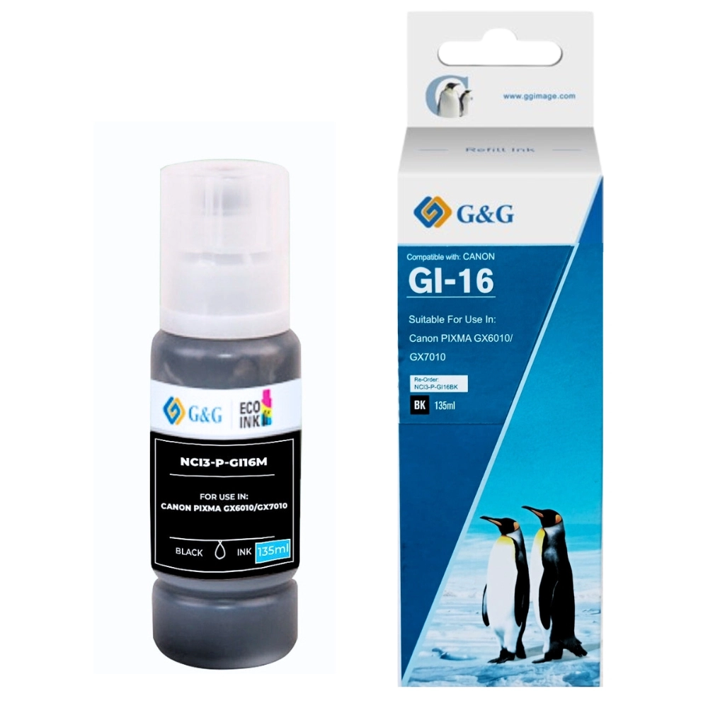 Garrafa De Tinta Compatível Para Canon GX6010 GX7010 GI-16 | Cor: Preto | 135ML