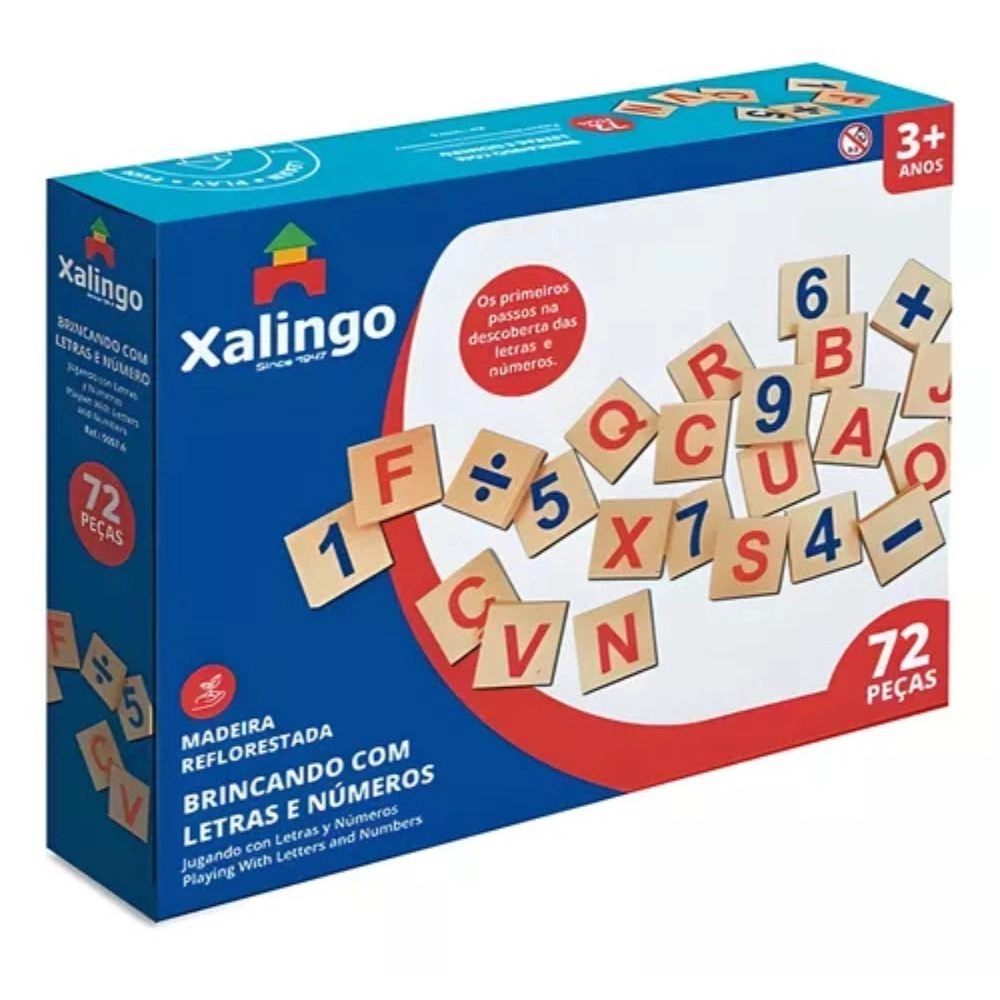 Jogo Brincando com Letras e Números, Xalingo, 72 Peças Jogo Brincando com Letras e Números, Xalingo, 72 Peças