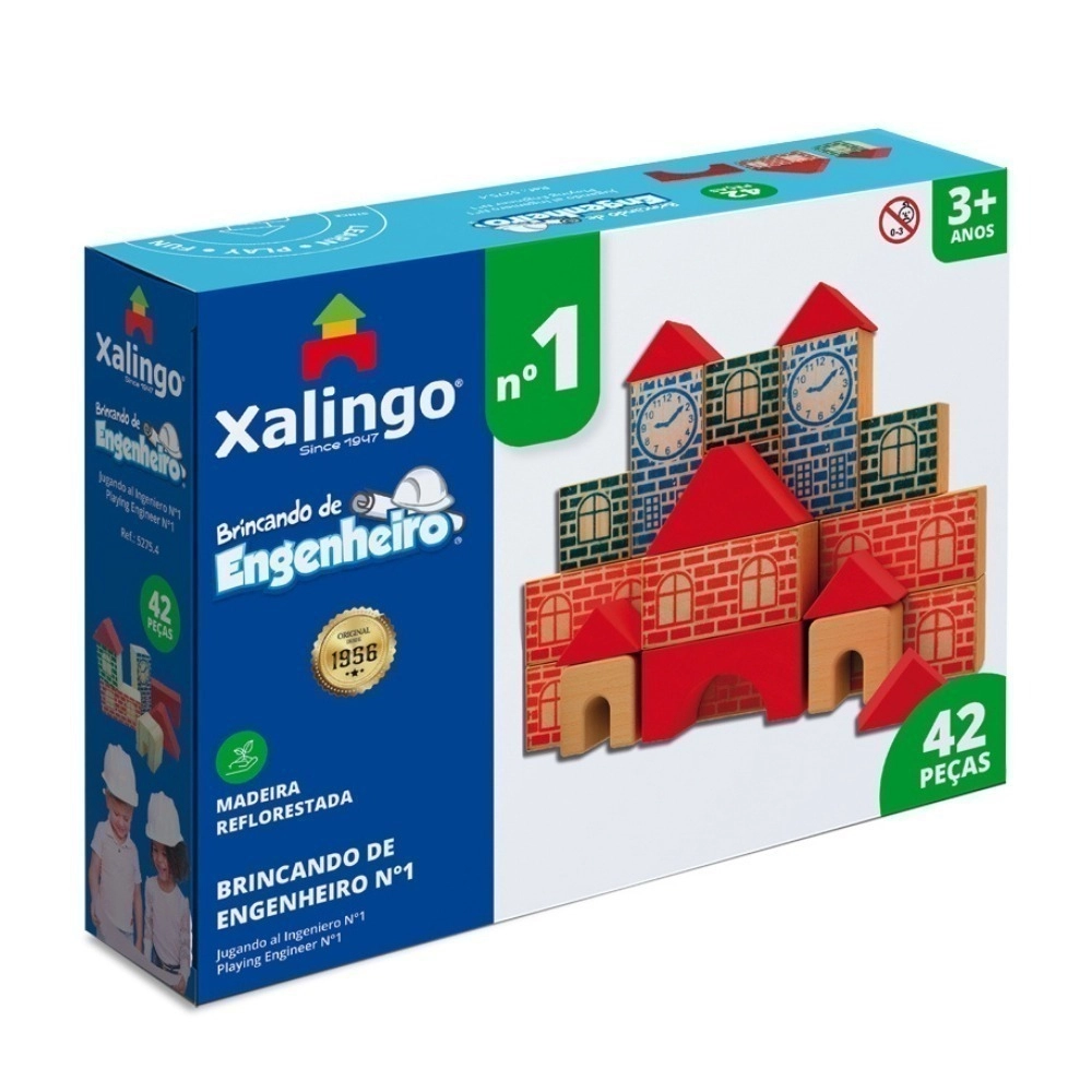Jogo Brincando De Engenheiro N1, Xalingo, 42 Peças Em Madeira Jogo Brincando De Engenheiro N1, Xalingo, 42 Peças Em Madeira