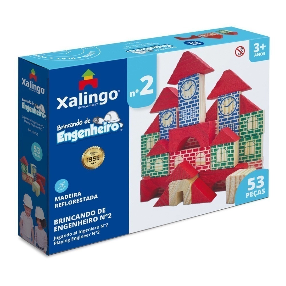 Jogo Brincando De Engenheiro N2, Xalingo, 53 Peças Em Madeira