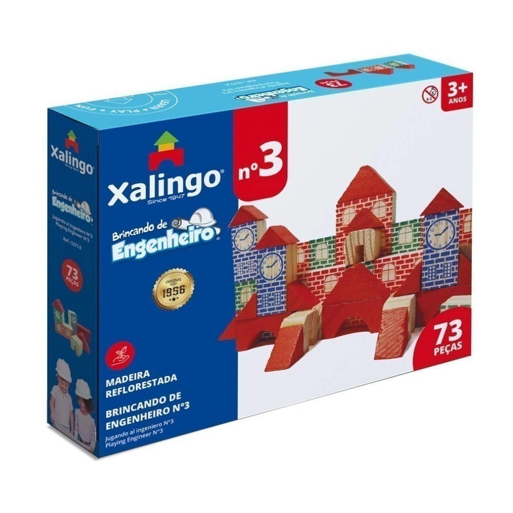 Jogo Brincando De Engenheiro N3, Xalingo, 73 Peças Em Madeira Jogo Brincando De Engenheiro N3, Xalingo, 73 Peças Em Madeira