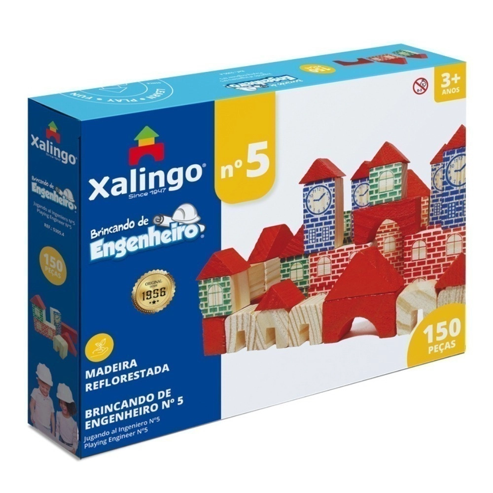 Jogo Brincando De Engenheiro N5, Xalingo, 150 Peças Em Madeira Jogo Brincando De Engenheiro N5, Xalingo, 150 Peças Em Madeira
