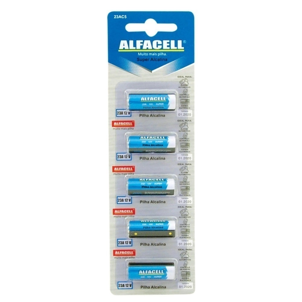 Pilha Alcalina 23A Alfacell 12V, Blister Com 5 Unidades, 23AC5