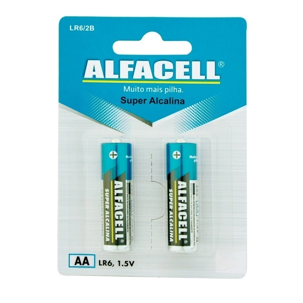 Pilha Alcalina AA Alfacell 1.5V, Blister com 2 Unidades, LR62B