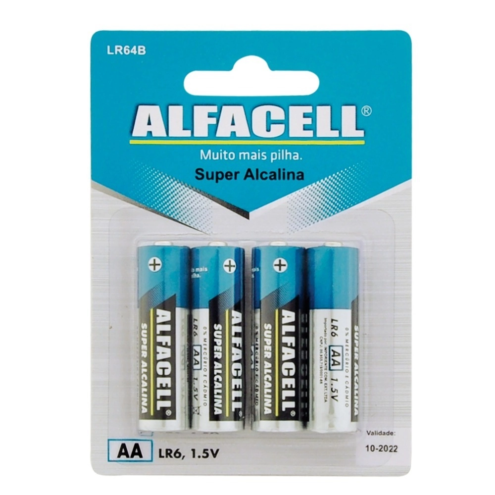 Pilha Alcalina AA Alfacell, 1.5V, Blister Com 4 Unidades, LR64B