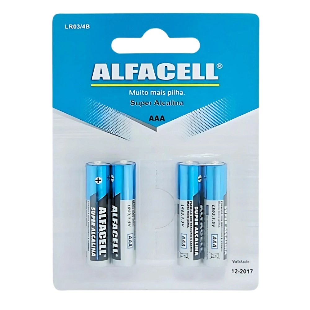 Pilha Alcalina AAA Alfacell 1.5V, Blister com 4 Unidades, LR034B