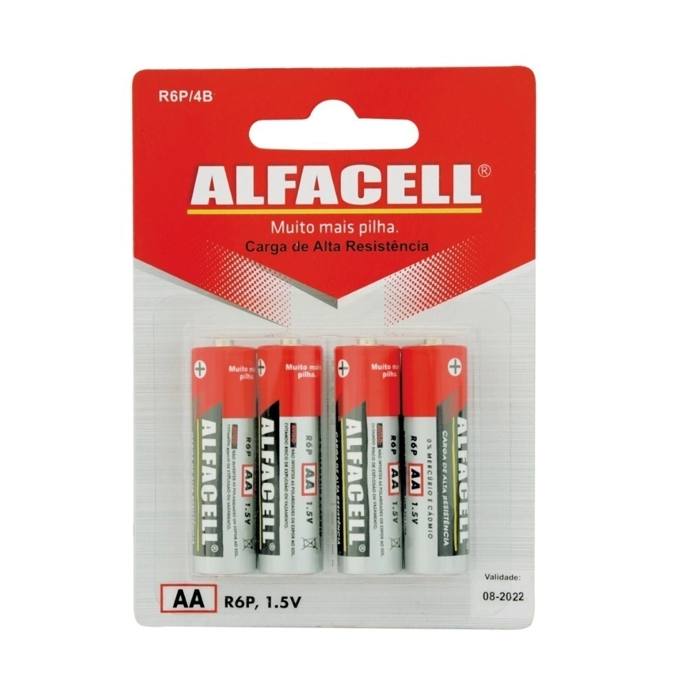 Pilha Comum Alfacell, AA 1.5V, Blister Com 4 Unidades, R6P4B
