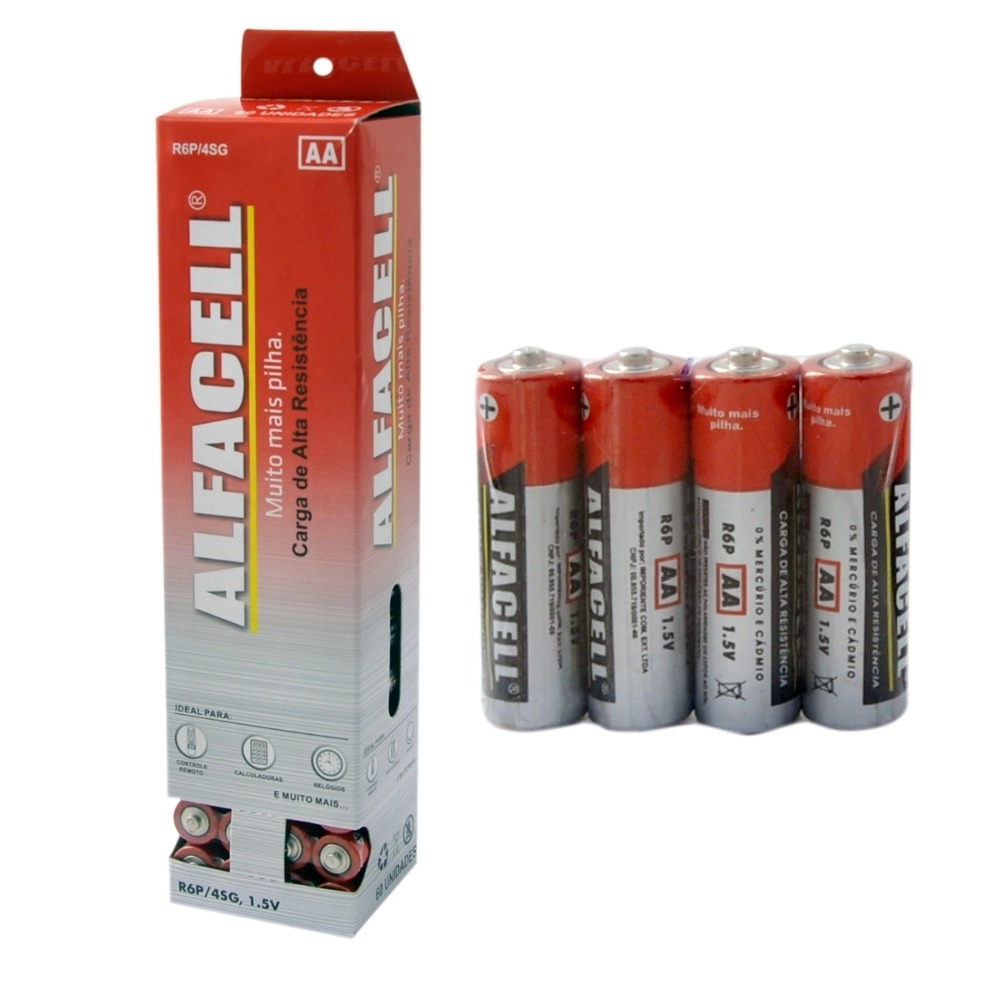 Pilha Comum Alfacell, AA 1.5V, Pacote Com 60 Unidades, R6P4SG