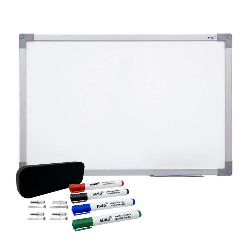 Quadro Branco Stalo UV MDF Aluminio Soft, 120 X 090cm, 4 Marcadores E Apagador