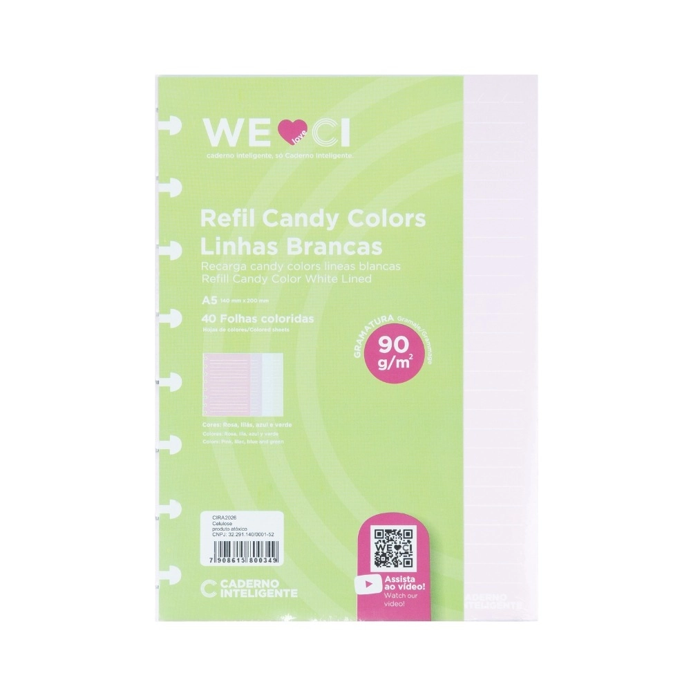 Refil Folhas Candy Colors A5 para Caderno Inteligente Original - Papel 90g