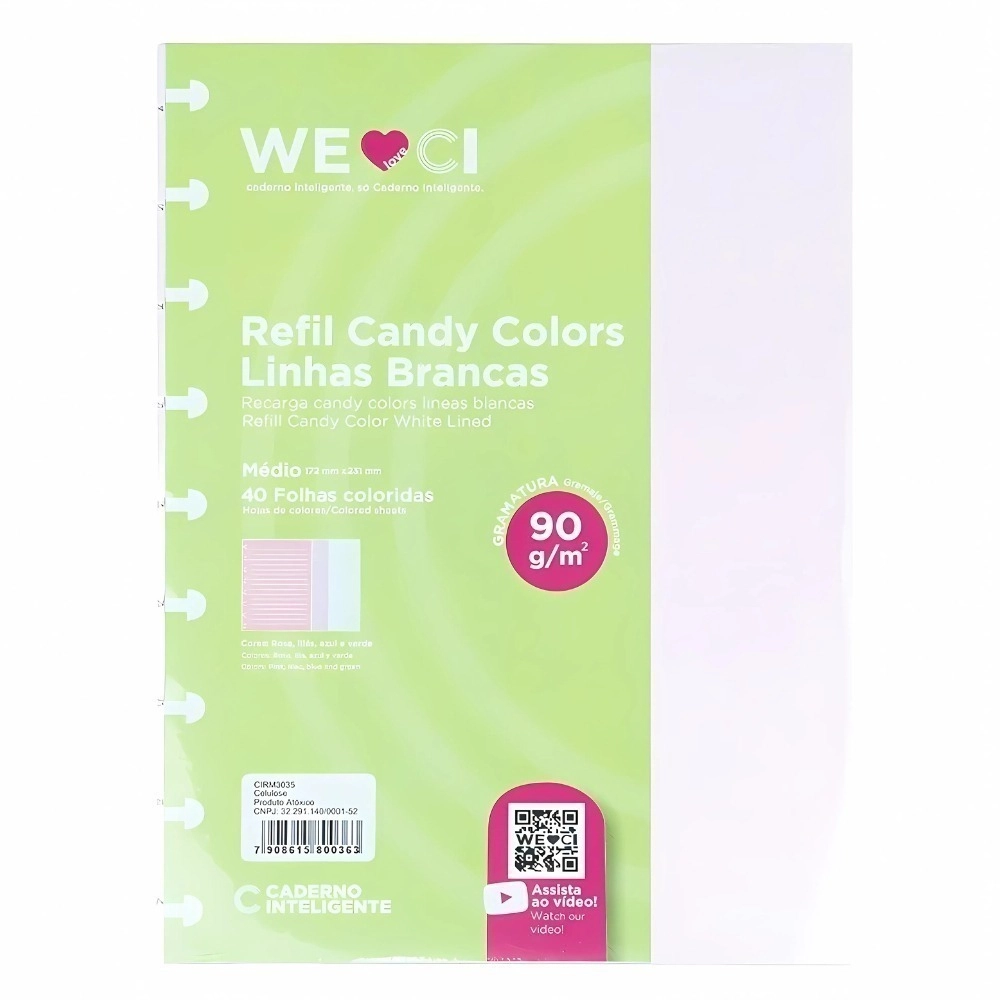 Refil Folhas Candy Colors Grande para Caderno Inteligente Original - Papel 90g