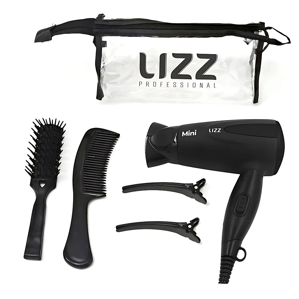 Secador Cabelo Mini Com Kit Viagem Preto, 1200W - Bivolt